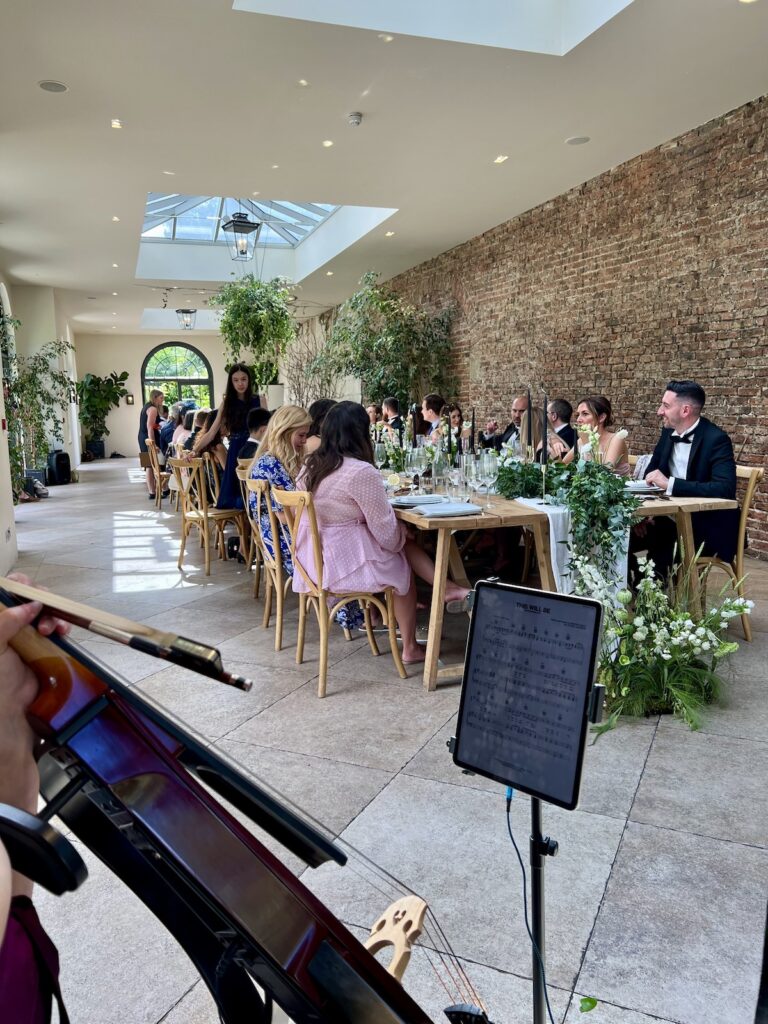 Wedding Meal at Middleton Lodge with Wedding Cellist