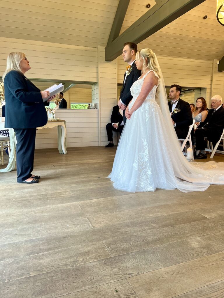 Bride and Groom Indoor Ceremony at the Wickham Estate in Hampshire