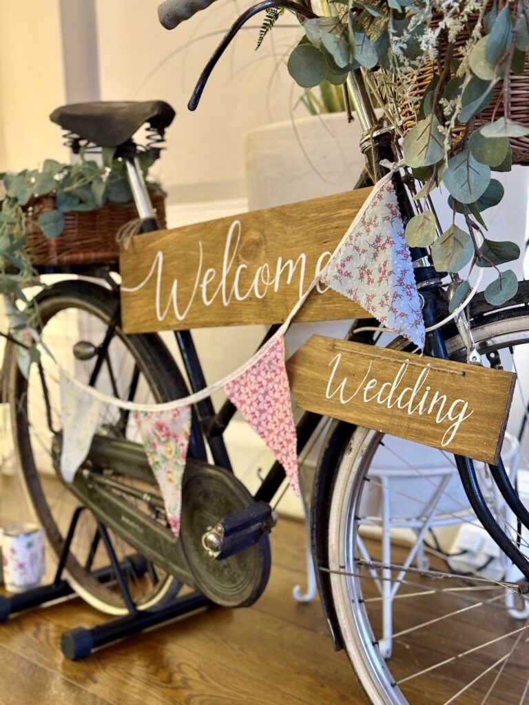 Welcome sign on bicycle at Bawtry Hall near Doncaster