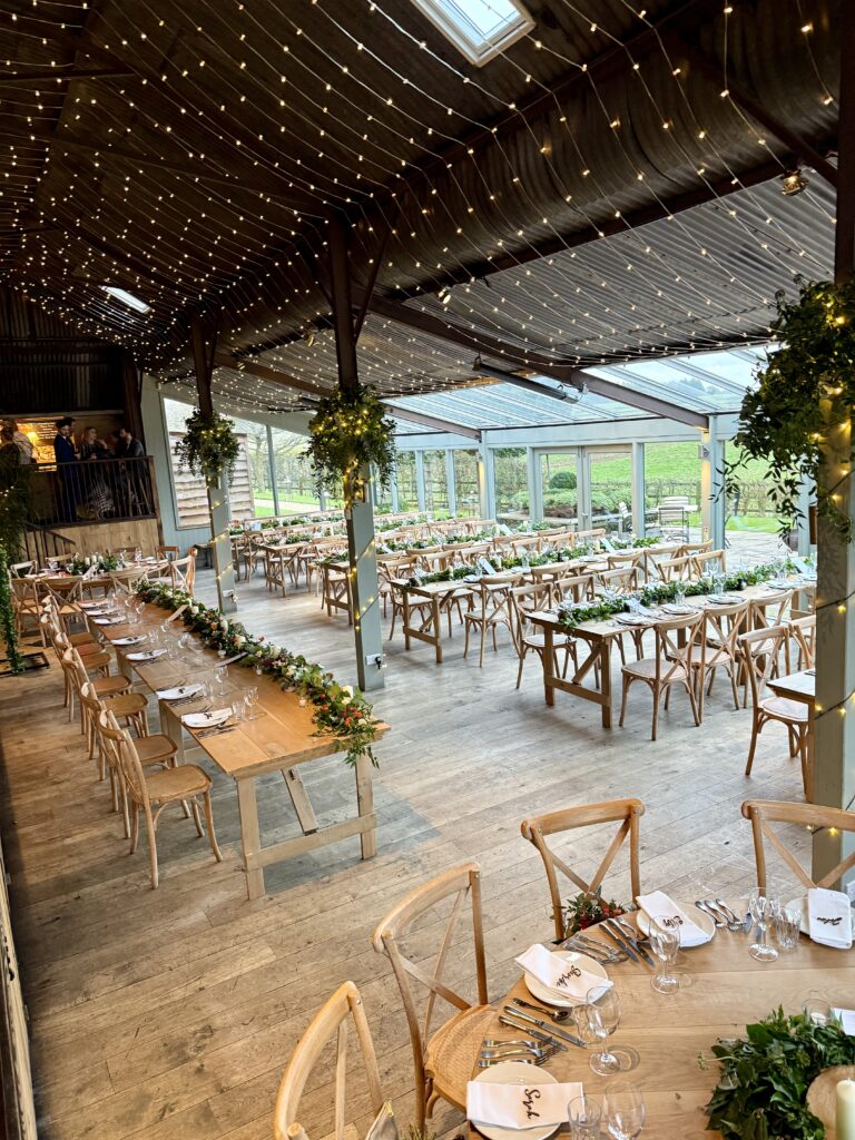 Wedding breakfast at Cripps Stone Barn in Gloucestershire