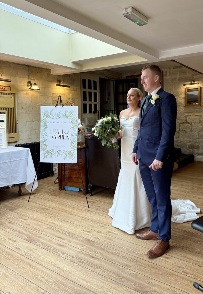 Wedding couple in Wiltshire ready for the confetti shot