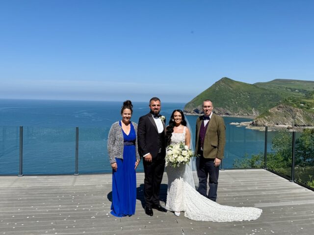 JAM Duo with a bride and Groom at Sandy Cove Hotel in Devon