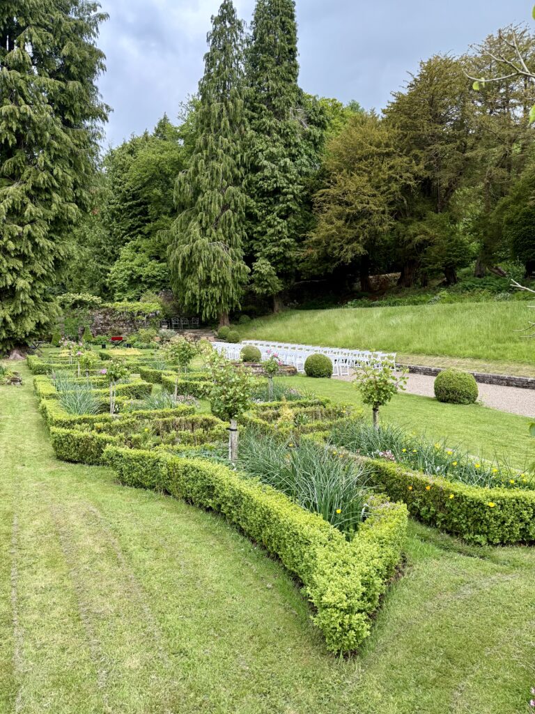 Ceremony area outside at Browsholme Hall in Clitheroe.