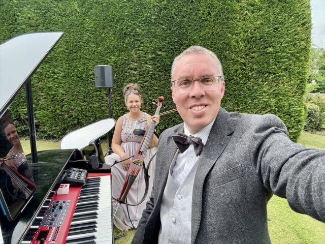 JAM Duo Piano and Cello outside at Hooton Pagnell Hall