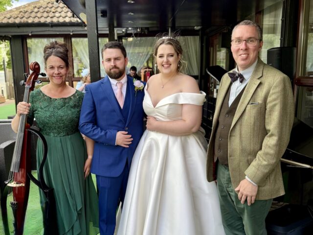 JAM Duo with bride and groom at Weald of Kent Golf Course & Hotel