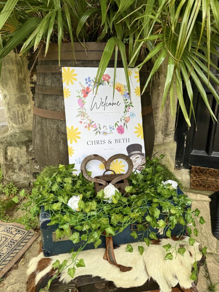 Wedding welcome sign at The Flint Room in Norwich