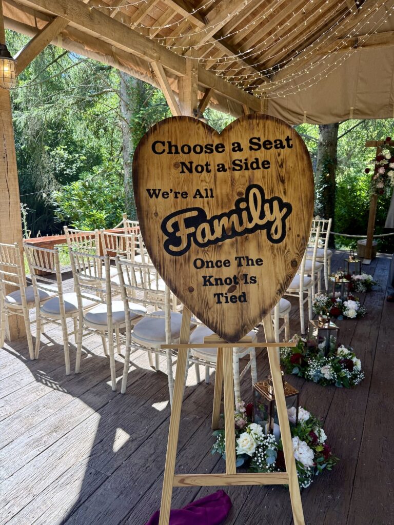Welcome sign for wedding ceremony at Hackness Grange in Yorkshire
