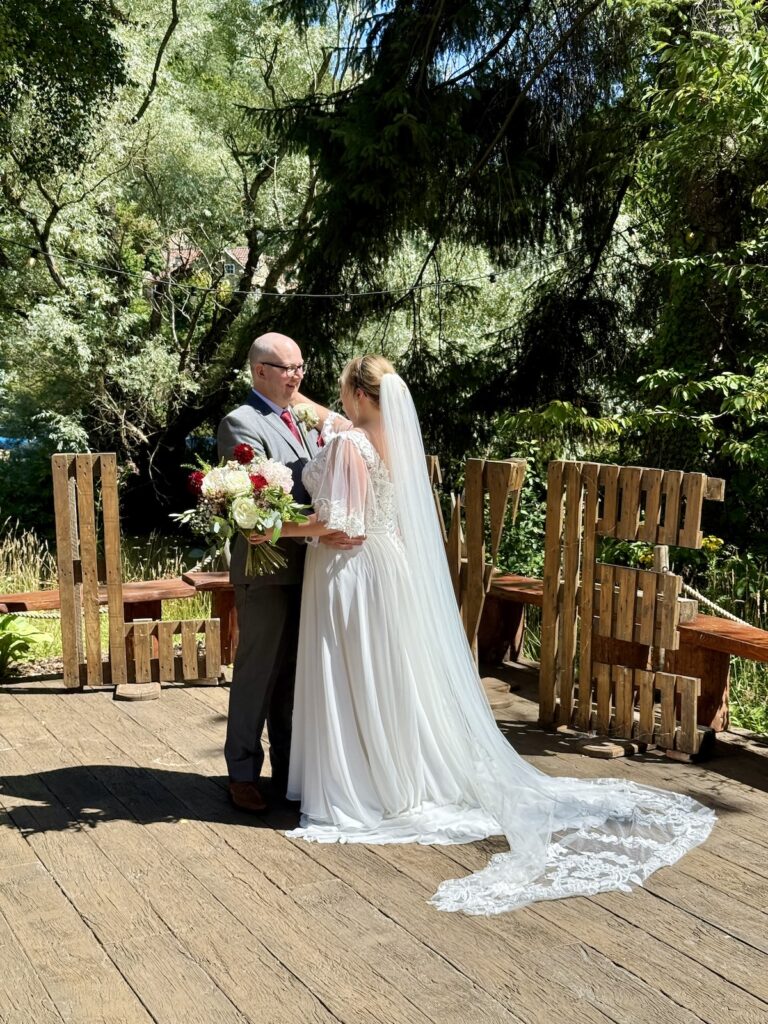 Bride and Groom in the sunshine at Hackness Grange in Yorkshire