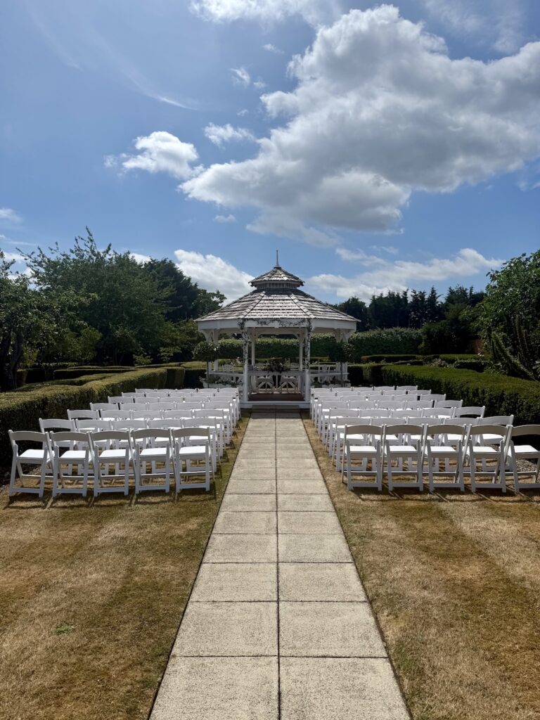 Wedding Ceremony area outside at The Lawn, Rochford, Essex