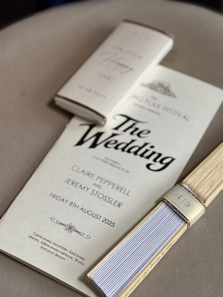 Wedding ceremony leaflets at Audleys Wood Hotel in Basingstoke.