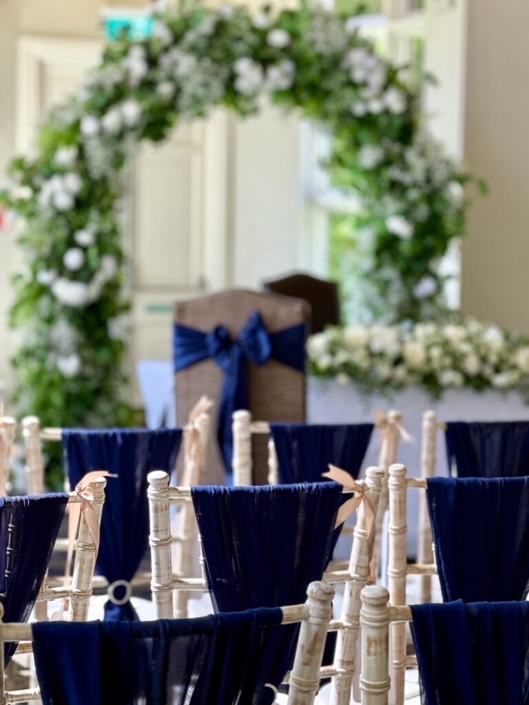 Floral arch at Audleys Wood Hotel in Basingstoke.