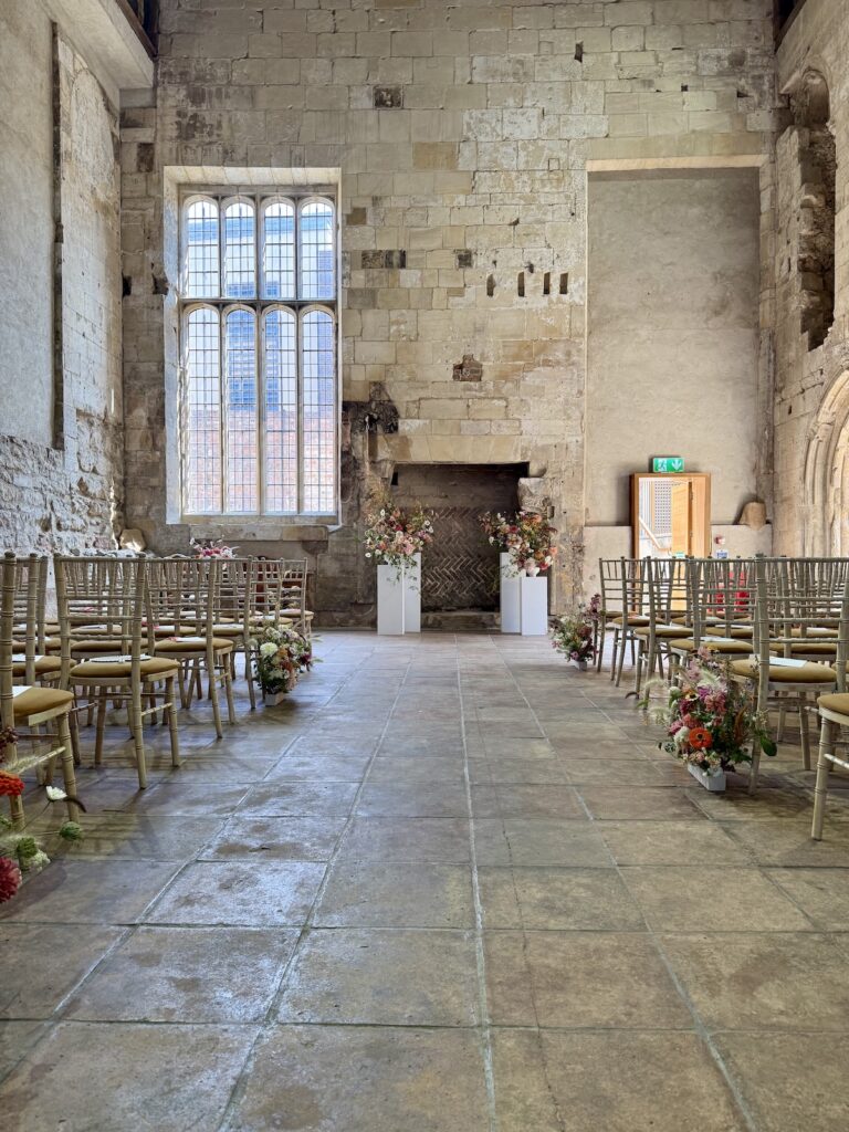 Wedding ceremony setup at Blackfriars Priory in Gloucester