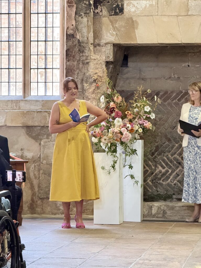 Reading during the ceremony at Blackfriars Priory in Gloucester
