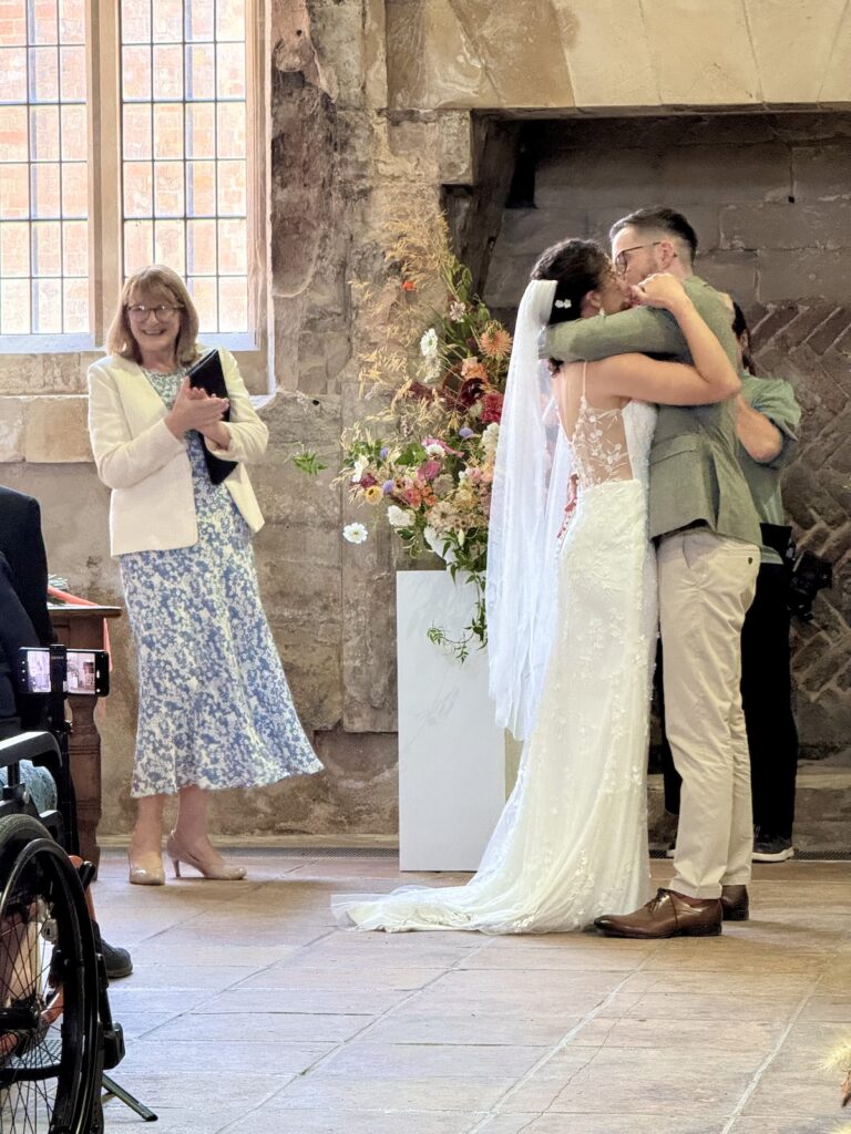 Wedding first kiss at Blackfriars Priory in Gloucester