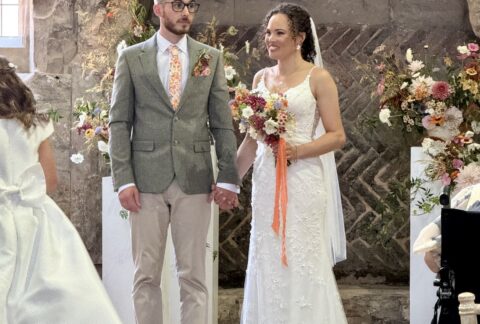 Wedding couple at Blackfriars Priory in Gloucester