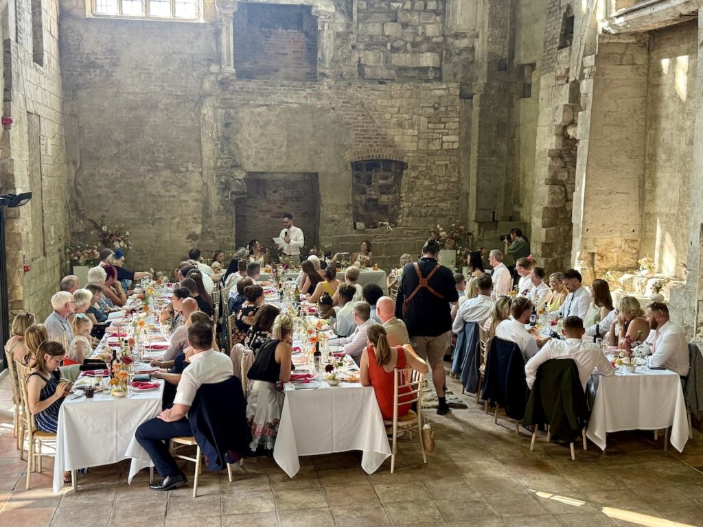 Wedding meal with musicians at Blackfriars Priory in Gloucester