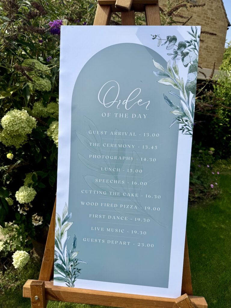 Wedding time line at Charingworth Manor in the Cotswolds