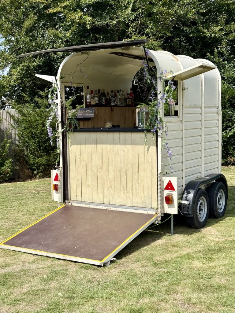 Horse box drinks bar at Charingworth Manor in the Cotswolds