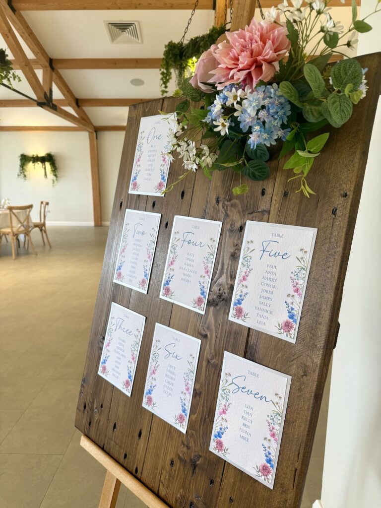 Wedding table plan at Hanbury Barns in Staffordshire