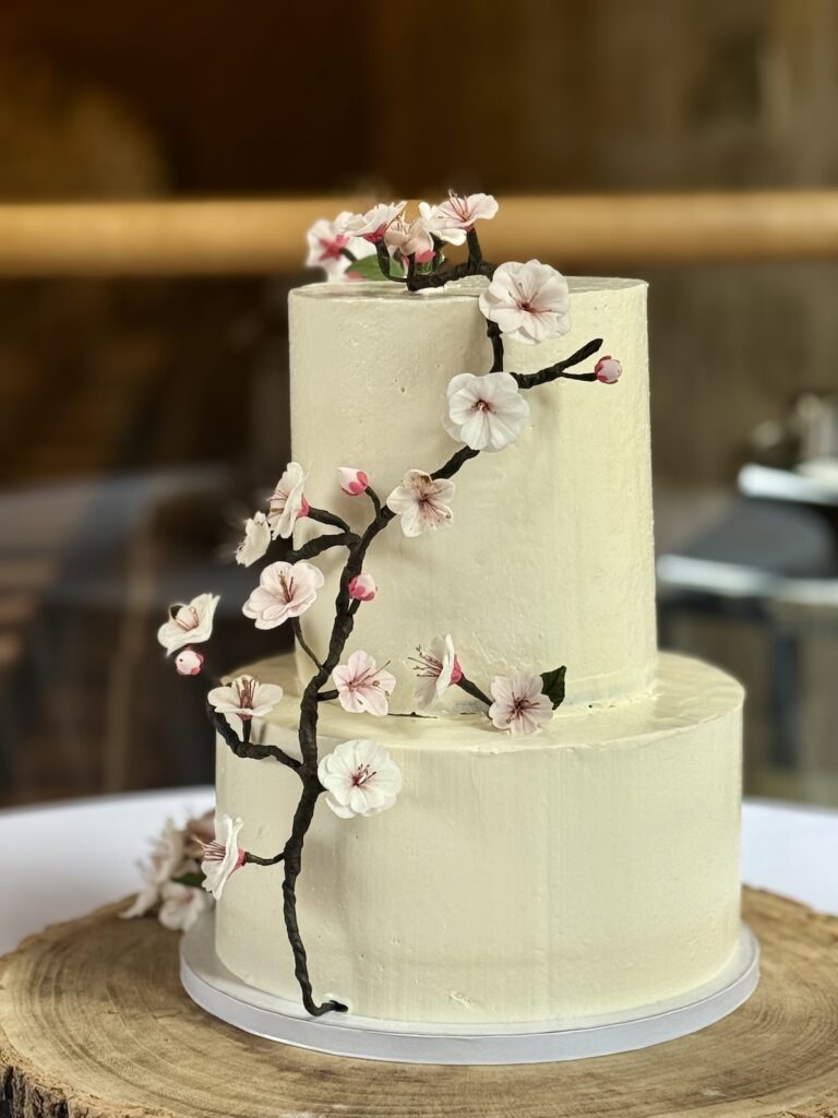 Wedding cake at Hooton Pagnell Hall in Doncaster South Yorkshire.
