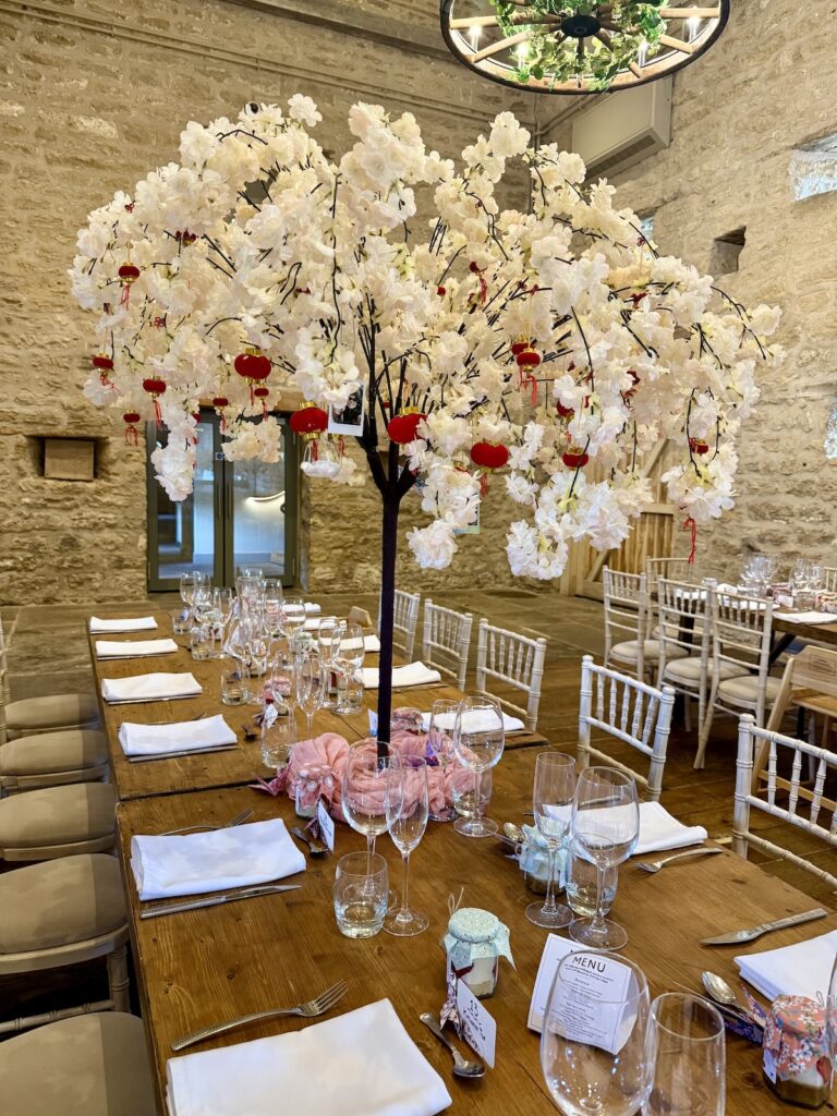 Wedding table floral decor at Hooton Pagnell Hall in Doncaster South Yorkshire.