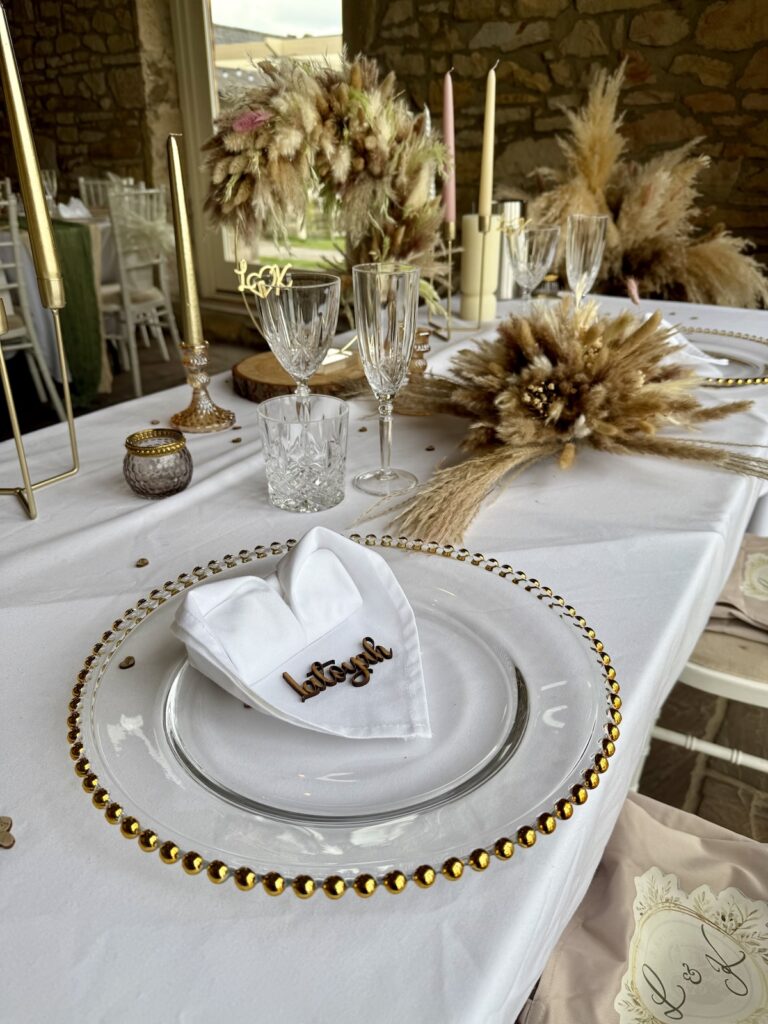 Bride place setting at Northside Farm in Horsley Newcastle