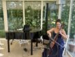 Wedding cellist with piano at Parley Manor in Bournemouth Dorset