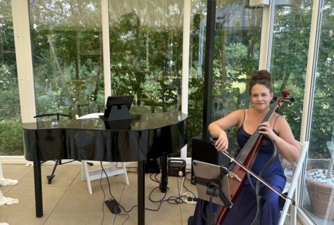 Wedding cellist with piano at Parley Manor in Bournemouth Dorset