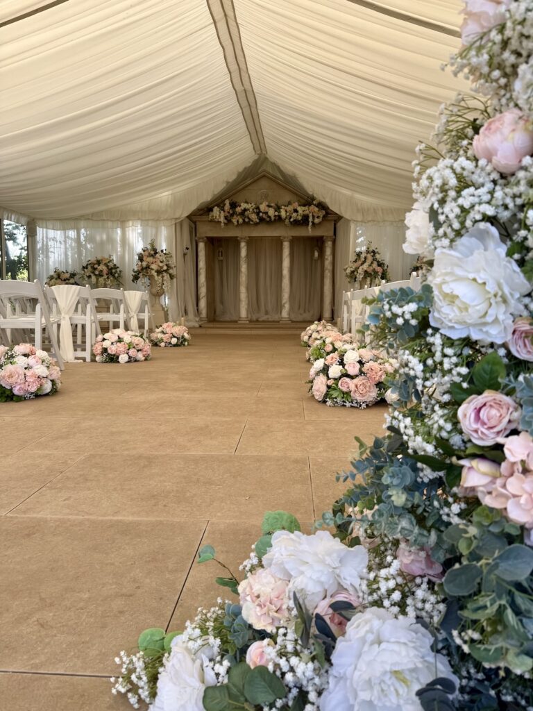 Aisle for weddings at Parley Manor in Bournemouth Dorset