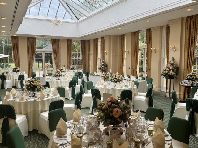 The meal room with a green theme at The Lawn, Rochford in Essex