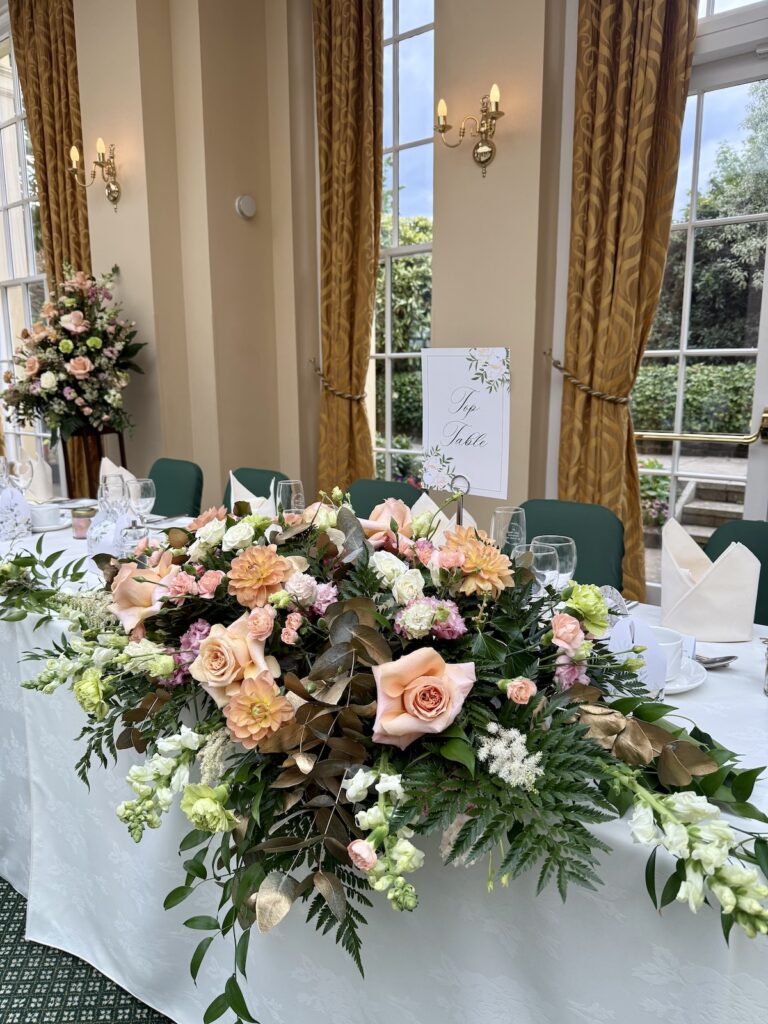 Top Table Wedding flowers at The Lawn, Rochford in Essex