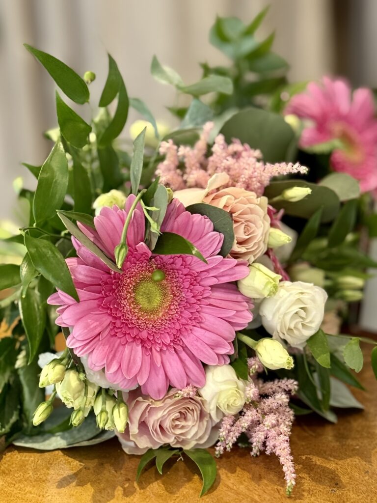 Wedding flowers pink at Tickton Grange