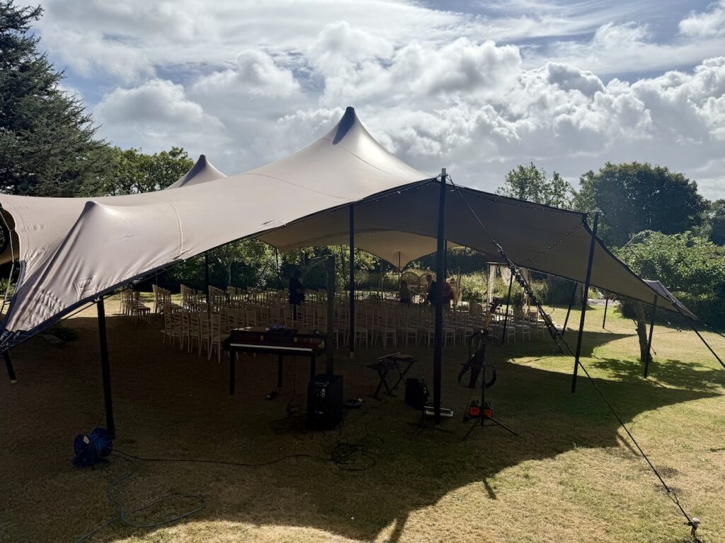Stretch Tent for outdoor wedding ceremony at the Ash Barton Estate in North Devon