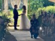 Wedding ceremony bride and groom outside at the Ash Barton Estate in North Devon
