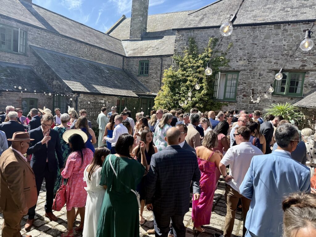 Wedding Drinks reception in the courtyard at the Ash Barton Estate in North Devon