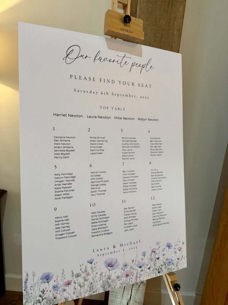 Table plan at Bredenbury Court Barns