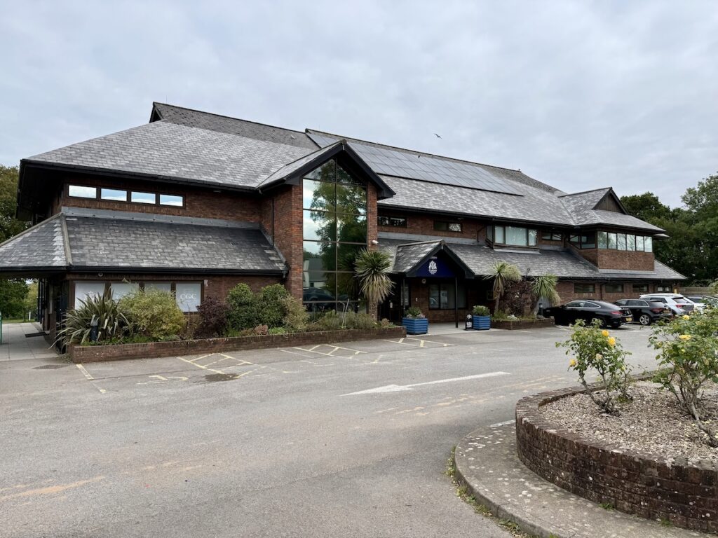 External photo of the clubhouse at Cardiff Golf Club in South Wales.