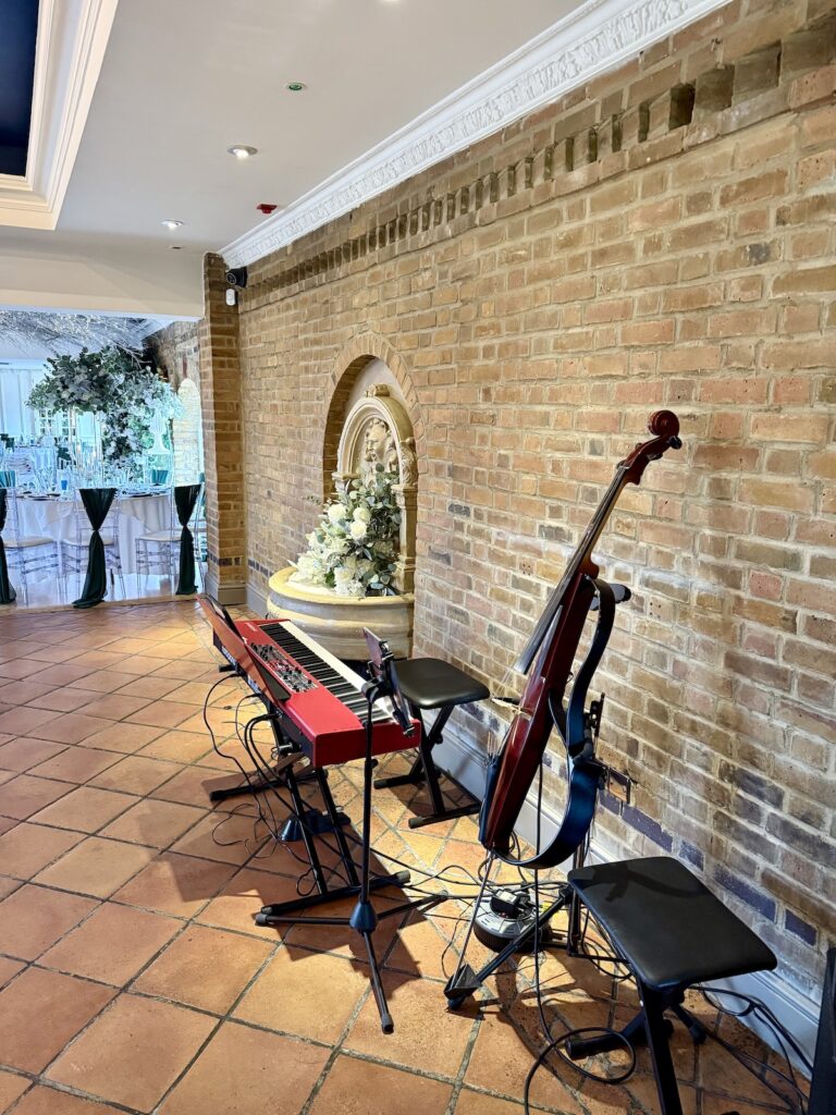 JAM Duo Piano and Cello setup at Friern Manor in Essex