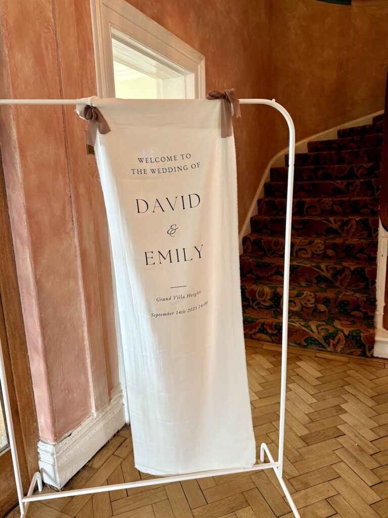 Welcome sign for David and Emily at Grand Villa Heights in Ravenscar