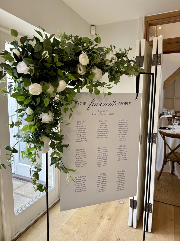 Table seating plan at Hyde House in the Cotswolds