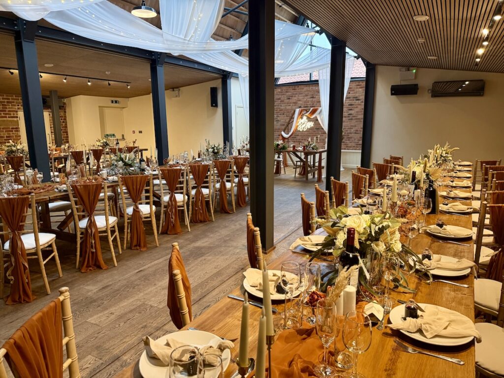 Wedding meal room at the Pheasantry Brewery near Newark in Nottinghamshire.