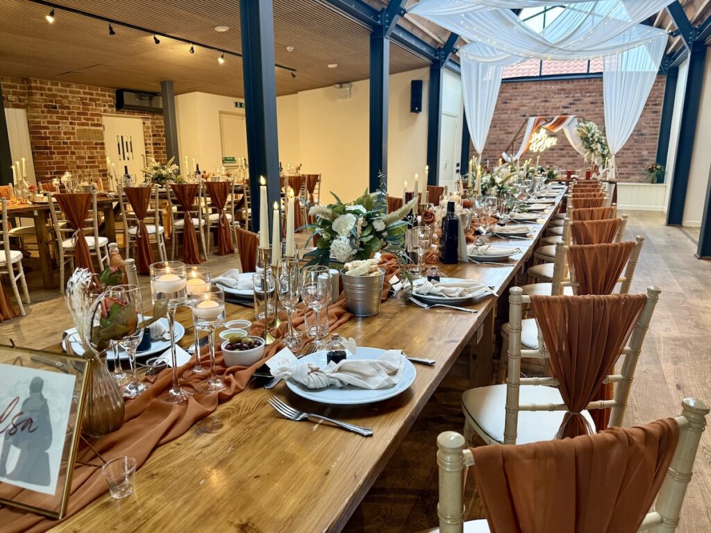 Wedding meal setup at the Pheasantry Brewery near Newark in Nottinghamshire.