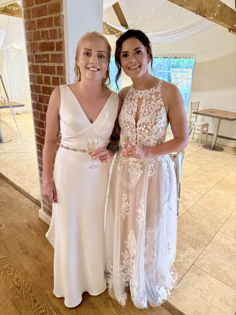 Two brides at the Pheasantry Brewery near Newark in Nottinghamshire.