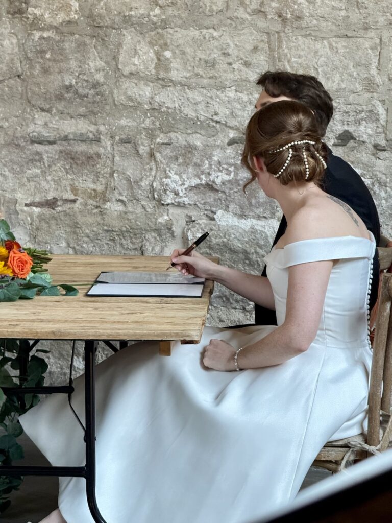 Signing of the register at the Priests House in Skipton