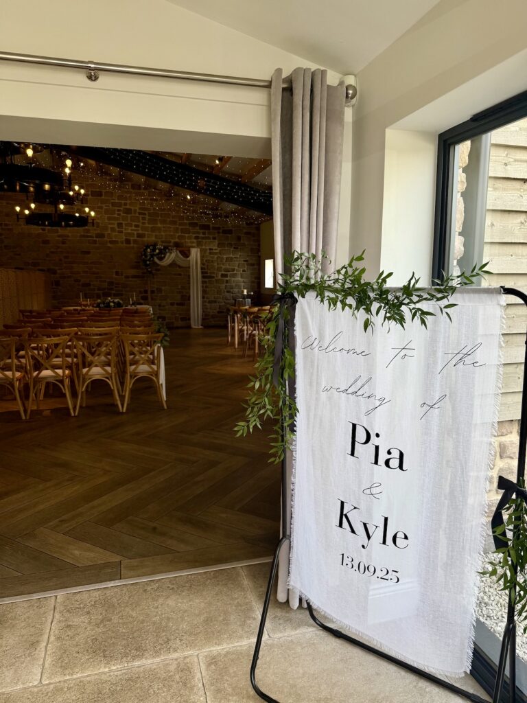 Welcome sign at Stretton Manor Barns