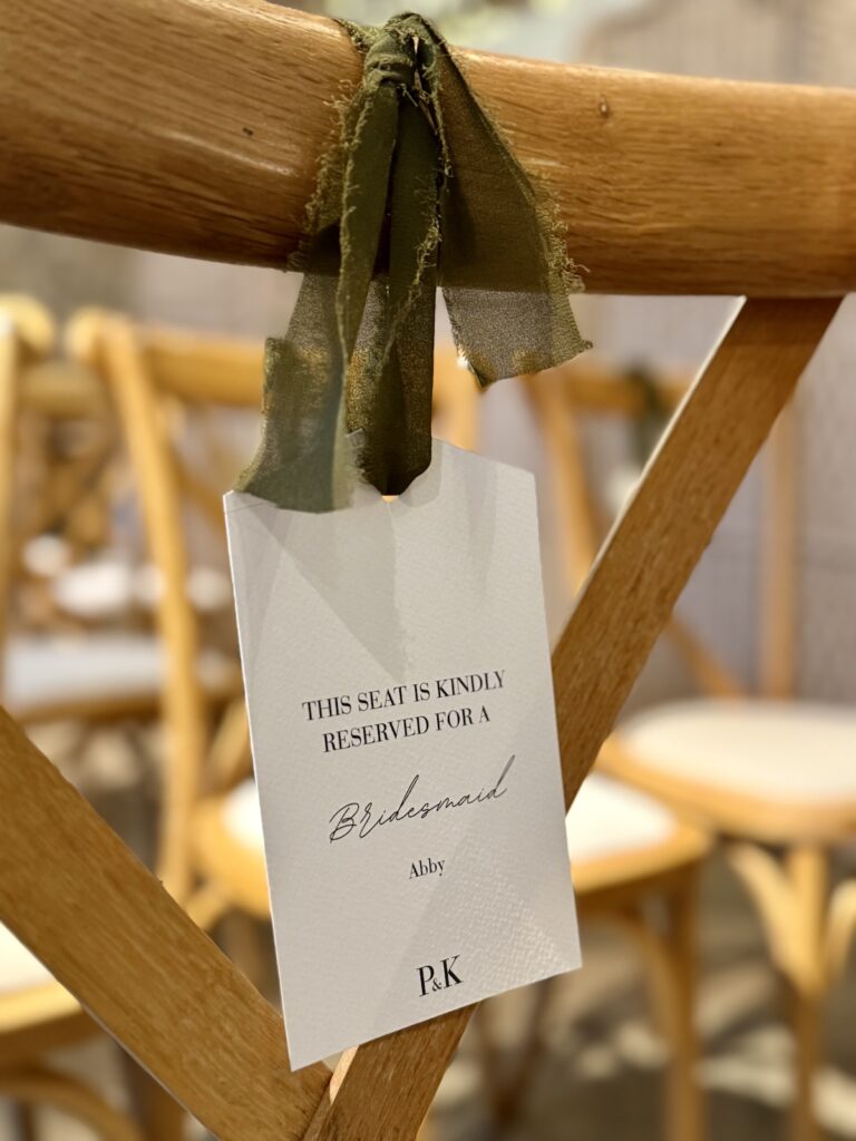Reserved seat sign at Stretton Manor Barns
