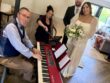 JAM Duo with bride and groom at Stretton Manor Barns