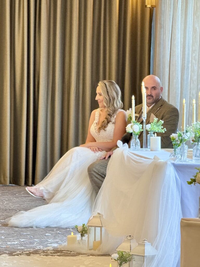 Bride and groom during ceremony at The Grand in Southport near Liverpool.