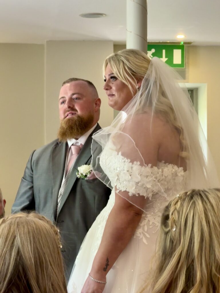 Wedding ceremony bride and groom at the Mill in Stone Staffordshire