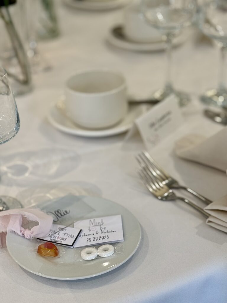 Wedding Meal place setting at the Mill in Stone Staffordshire